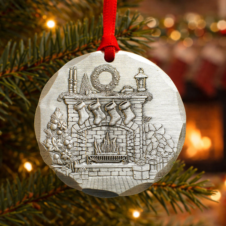 Styled display featuring 2026 Annual Ornament- Cozy Christmas Hearth