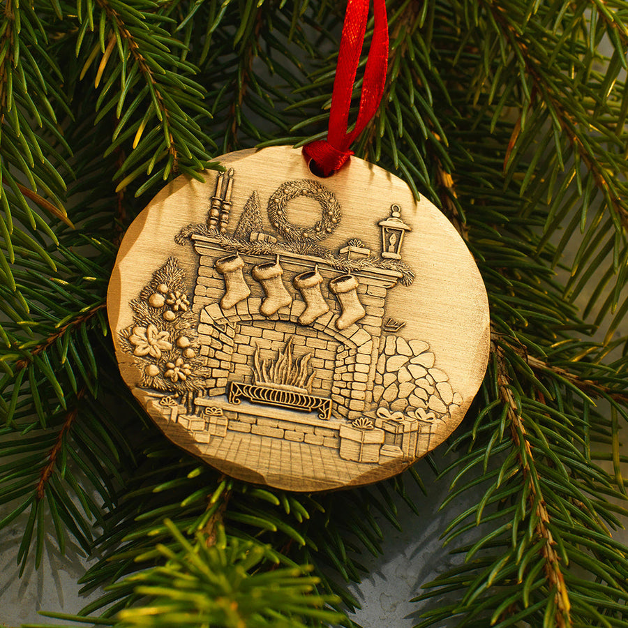 Styled display featuring 2026 Annual Ornament- Cozy Christmas Hearth