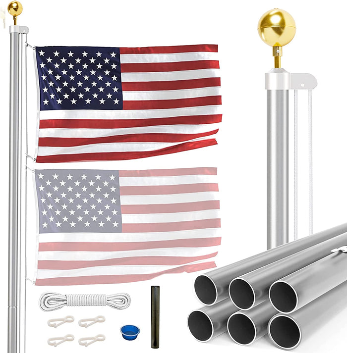 20-foot tapered sectional aluminum flagpole kit with 3x5 American flag and installation hardware