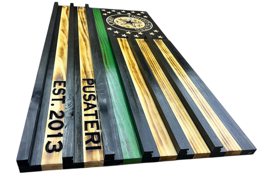 Personalized Wooden American Flag Challenge Coin Display