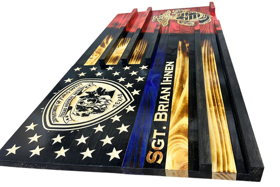 Personalized Wooden American Flag Challenge Coin Display