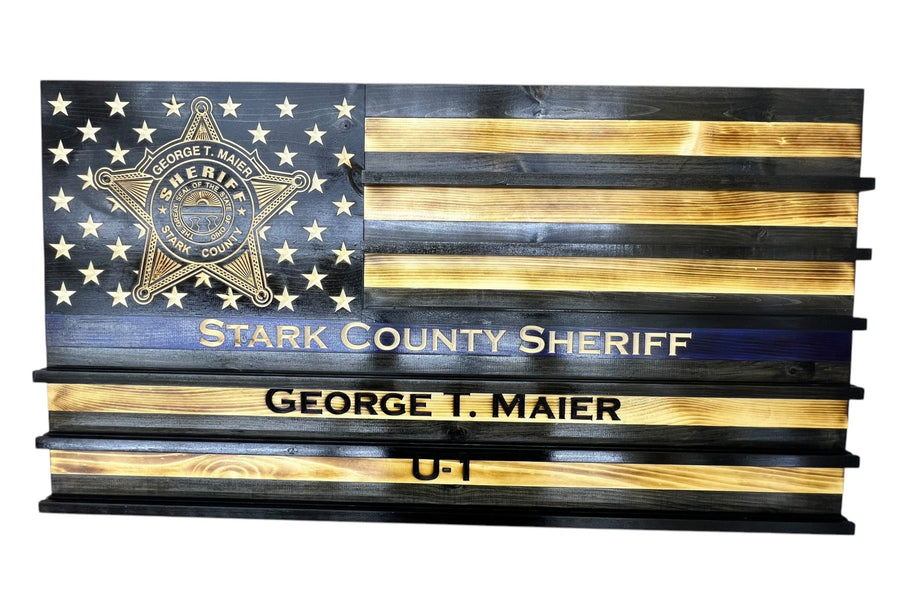 Personalized Wooden American Flag Challenge Coin Display