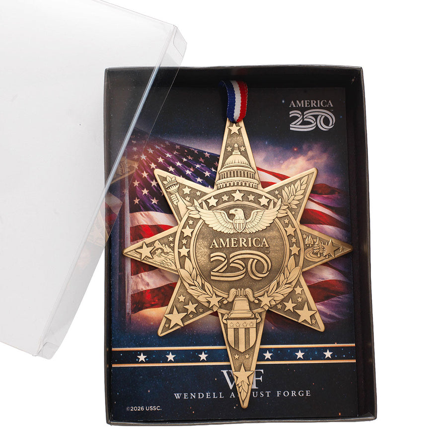 Gift packaging display for America250 Sea to Shining Sea Star Ornament
