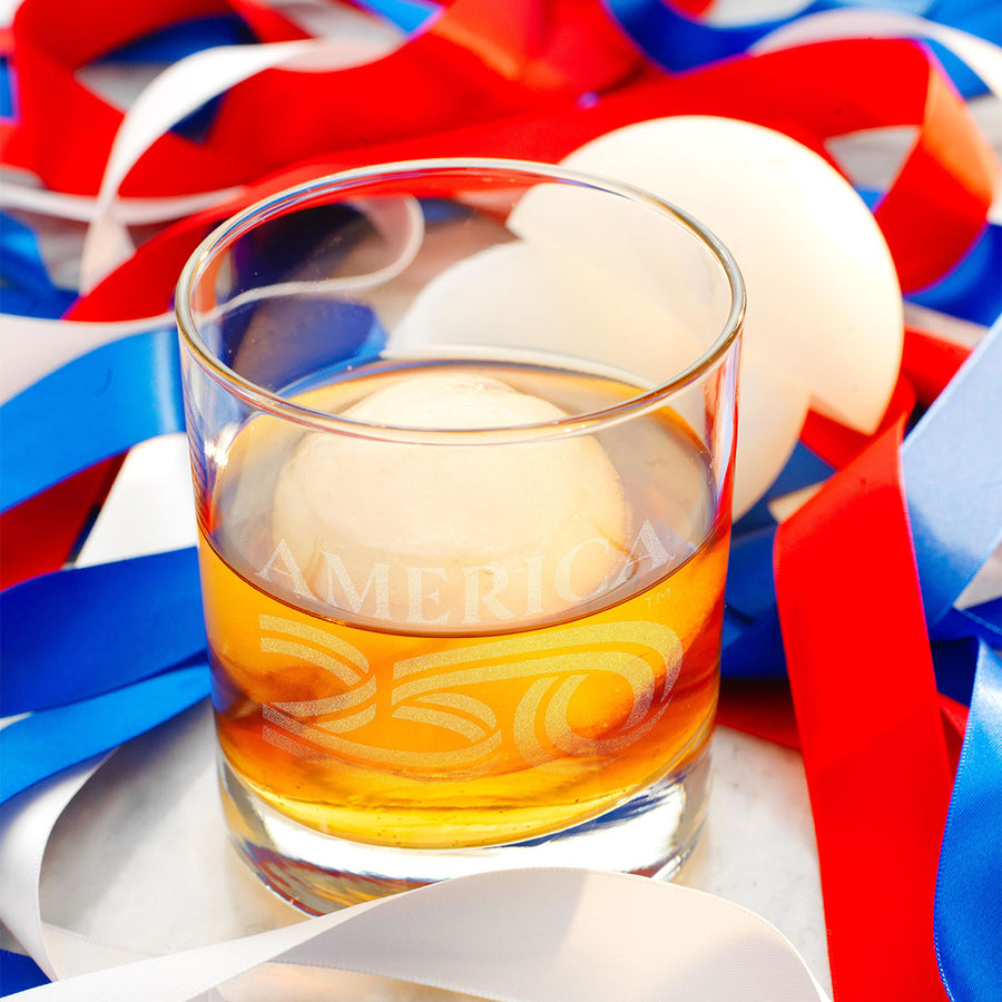 Styled display featuring America250 Rocks Glass with Ice Mold Gift Set