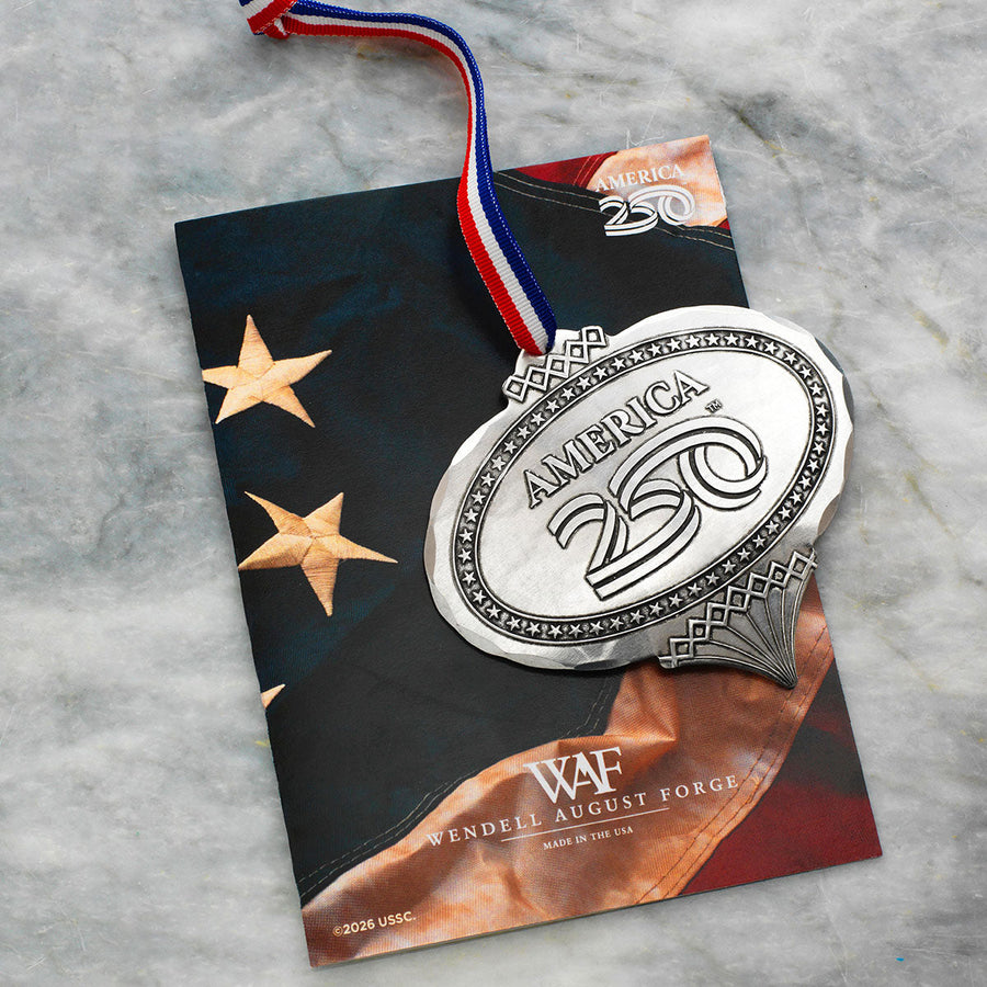 Gift packaging display for America250 Heritage Oval Ornament