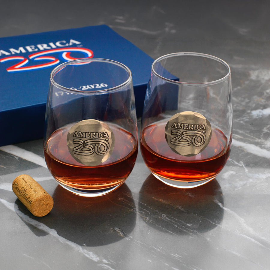 Styled display featuring America250 2-Piece Wine Glass Gift Set