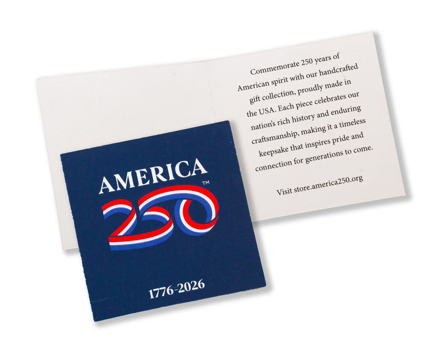Product information card for America250 Sea to Shining Sea Ornament (Aluminum and Crystals)
