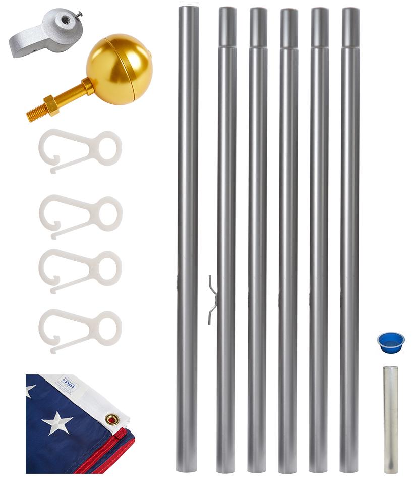 30-Foot Sectional Flagpole Kit — flagpole components and accessory group view (image 3)