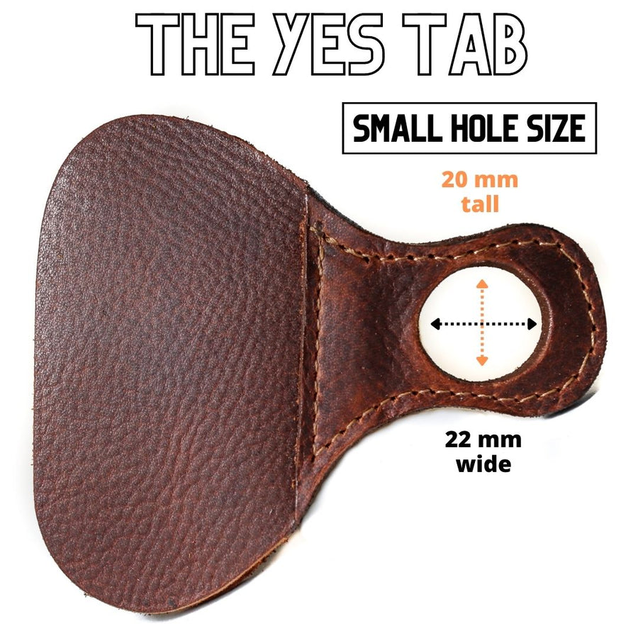 YES Tab 3-Under Archery Finger Tab — small-size finger-hole measurement diagram
