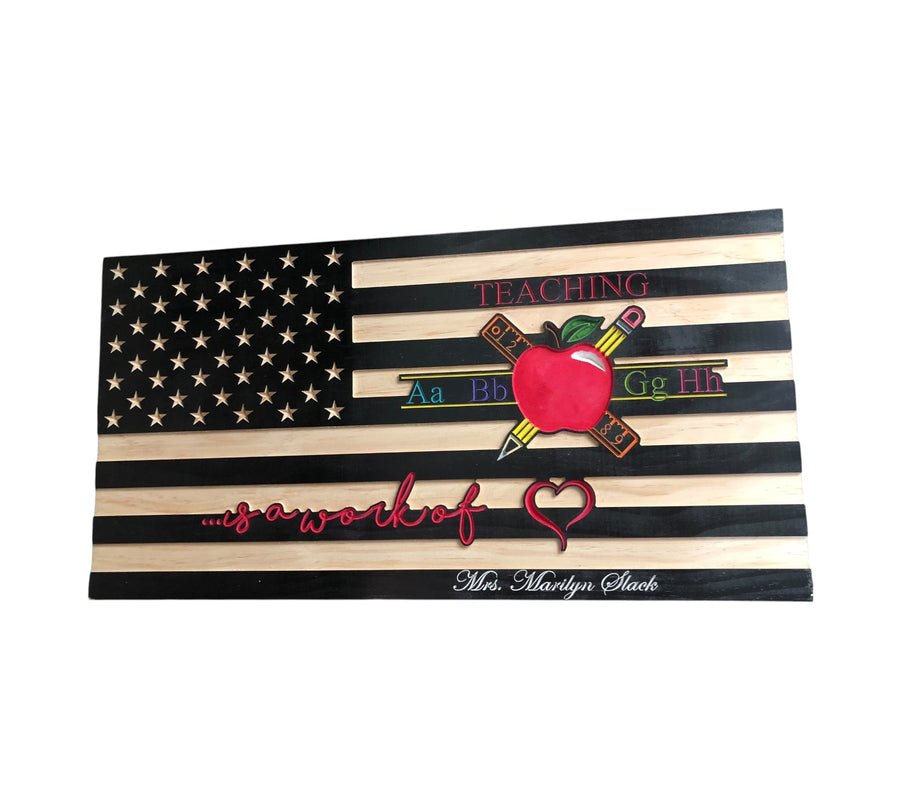 Personalized Teacher Appreciation Wooden Flag — product photo 4