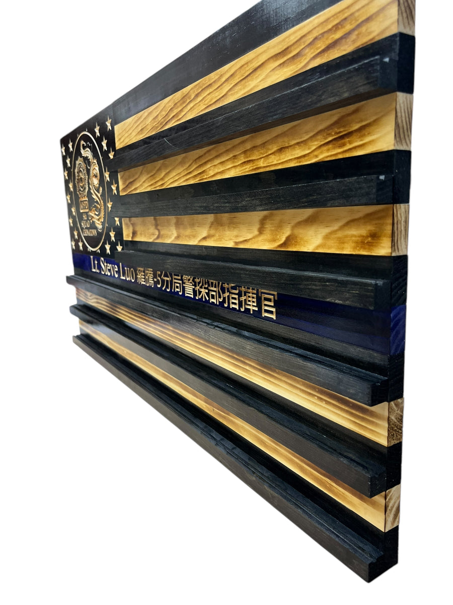 Personalized Wooden American Flag Challenge Coin Display