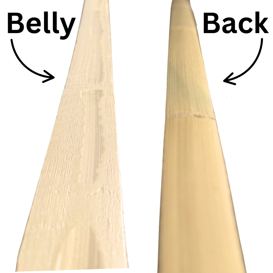 Bamboo Bow-Backing Slats — diagram labeling bamboo belly and back