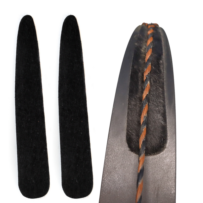 Peel-and-Stick Calf Hair Recurve String Groove Silencers — calf-hair pads with installed example
