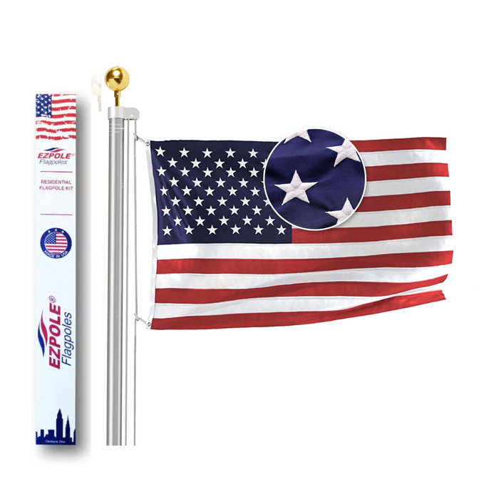 30-foot sectional aluminum flagpole kit with 5x8 American flag and installation hardware