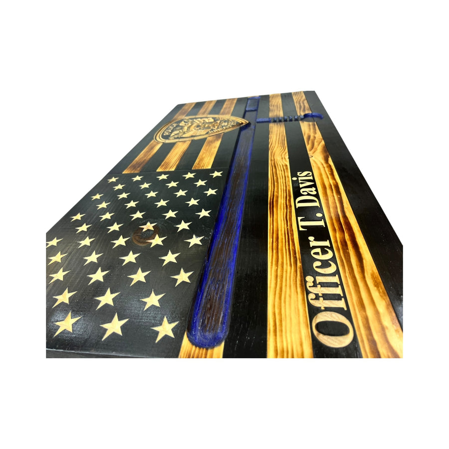 Personalized Thin Blue Line Wooden Police Flag with Baton & Badge — product photo 11
