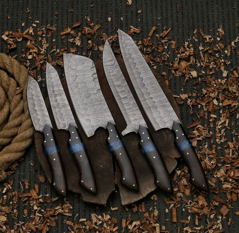 Handmade Damascus Chef Knife Set 5-Piece Gift for Her