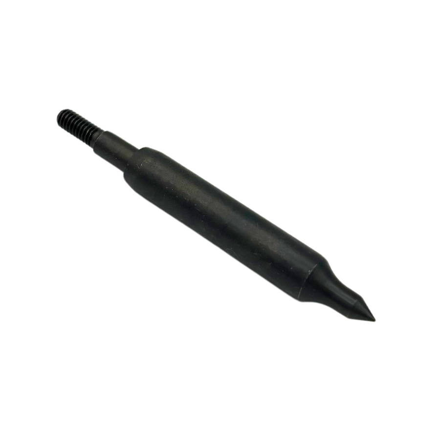 Long steel field point with a tapered tip and threaded base