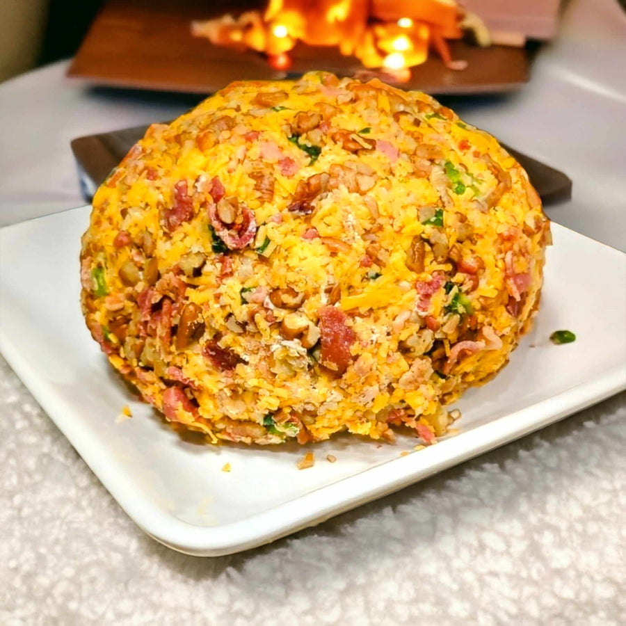 Cheese ball illustrating a Hickory Bacon serving idea