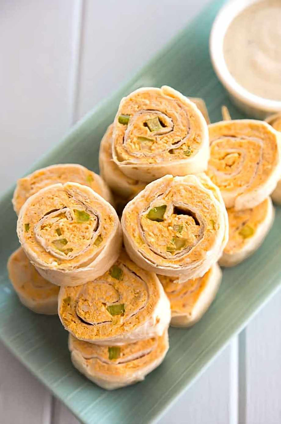 Tortilla pinwheels illustrating a Buffalo Ranch serving idea