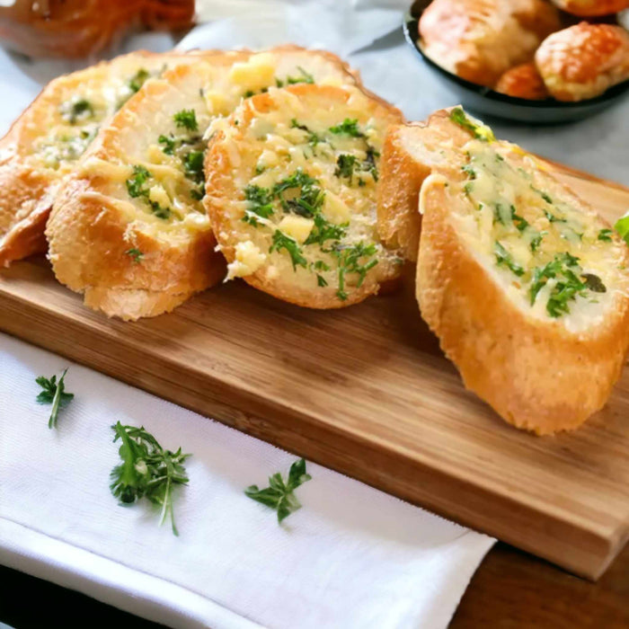 Garlic bread slices illustrating a Garlic Lovers serving idea