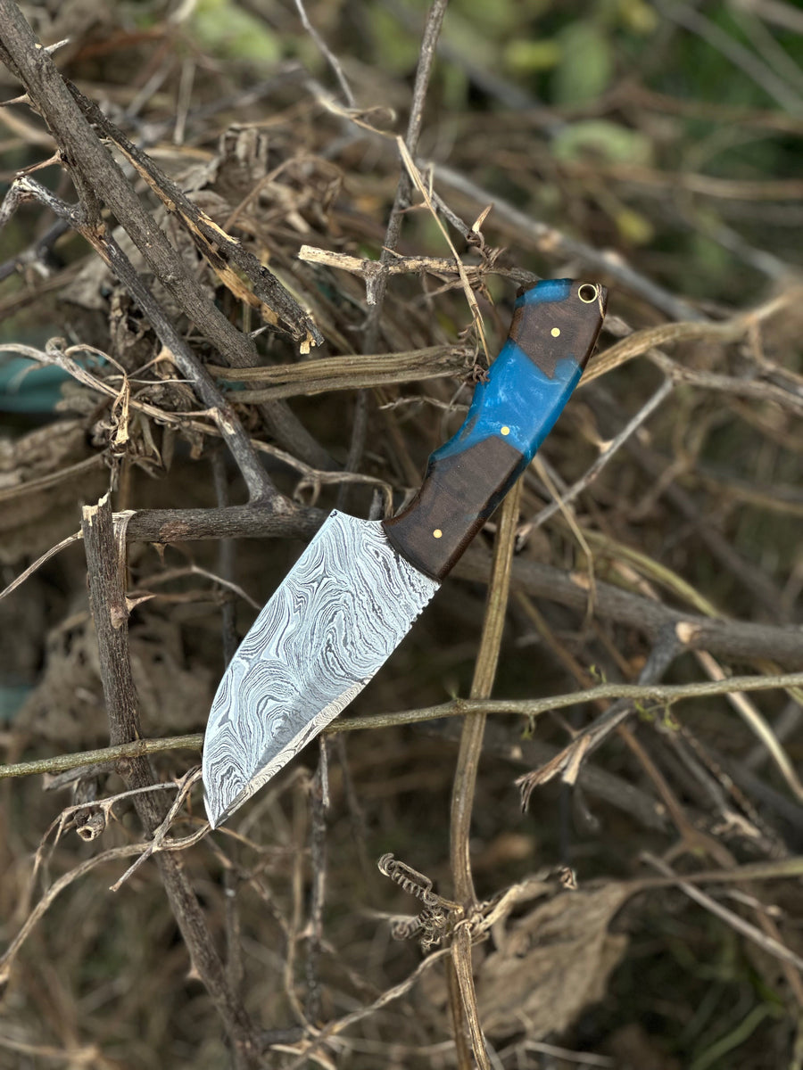 Gutting Knives – 10" Handmade Damascus Steel Hunting Knife with Rosewood or Resin Handle & Leather Sheath