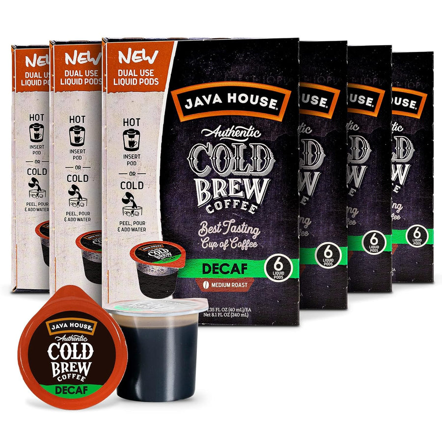 Several coffee cartons with a decaf pod