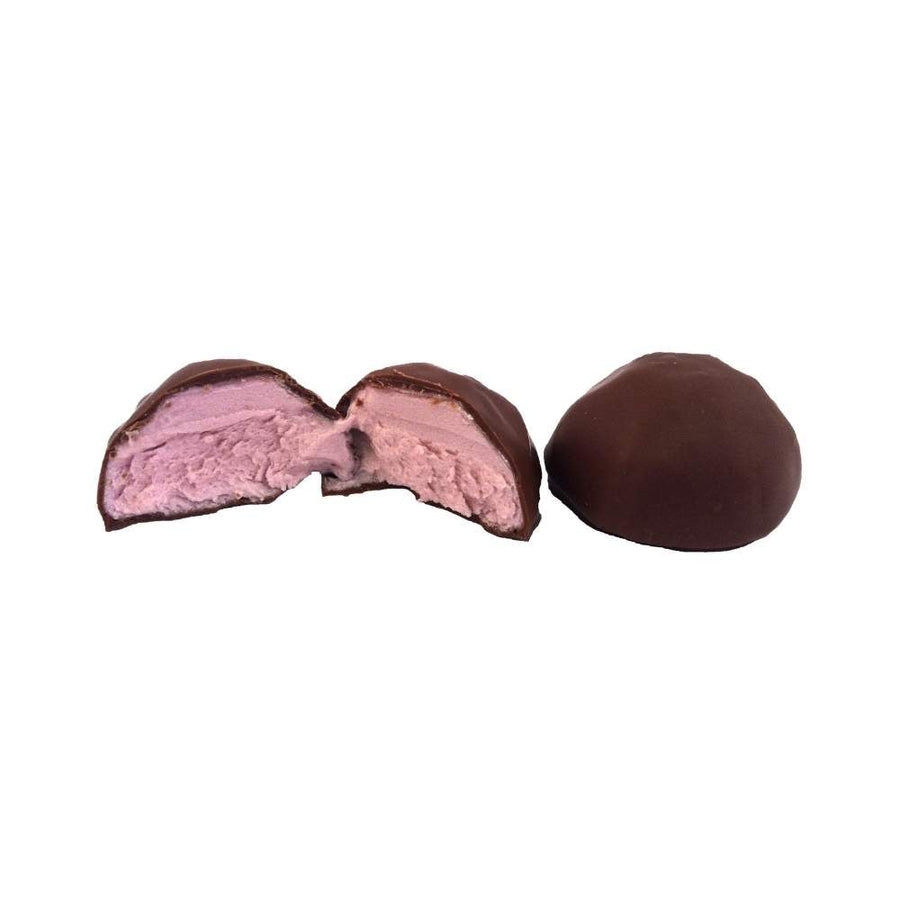 Huckleberry Gem Milk Chocolate Marshmallow Bar — gem cut open to show the marshmallow center