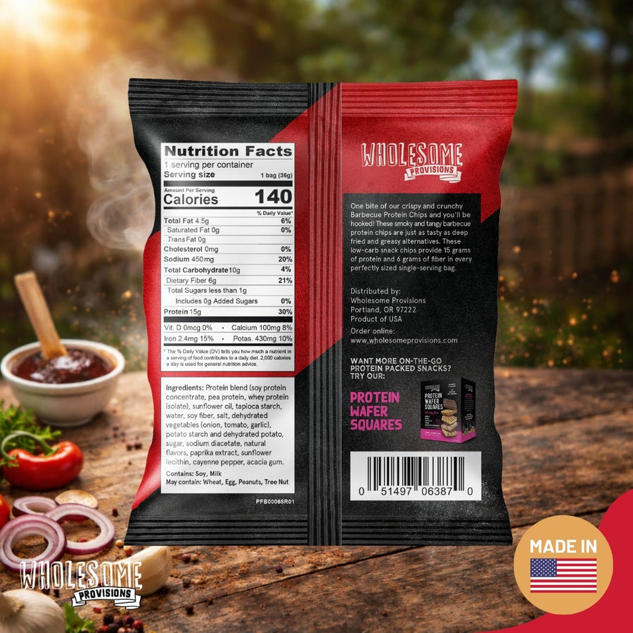 Barbecue Protein Chips: Nutrition Facts and ingredient graphic.