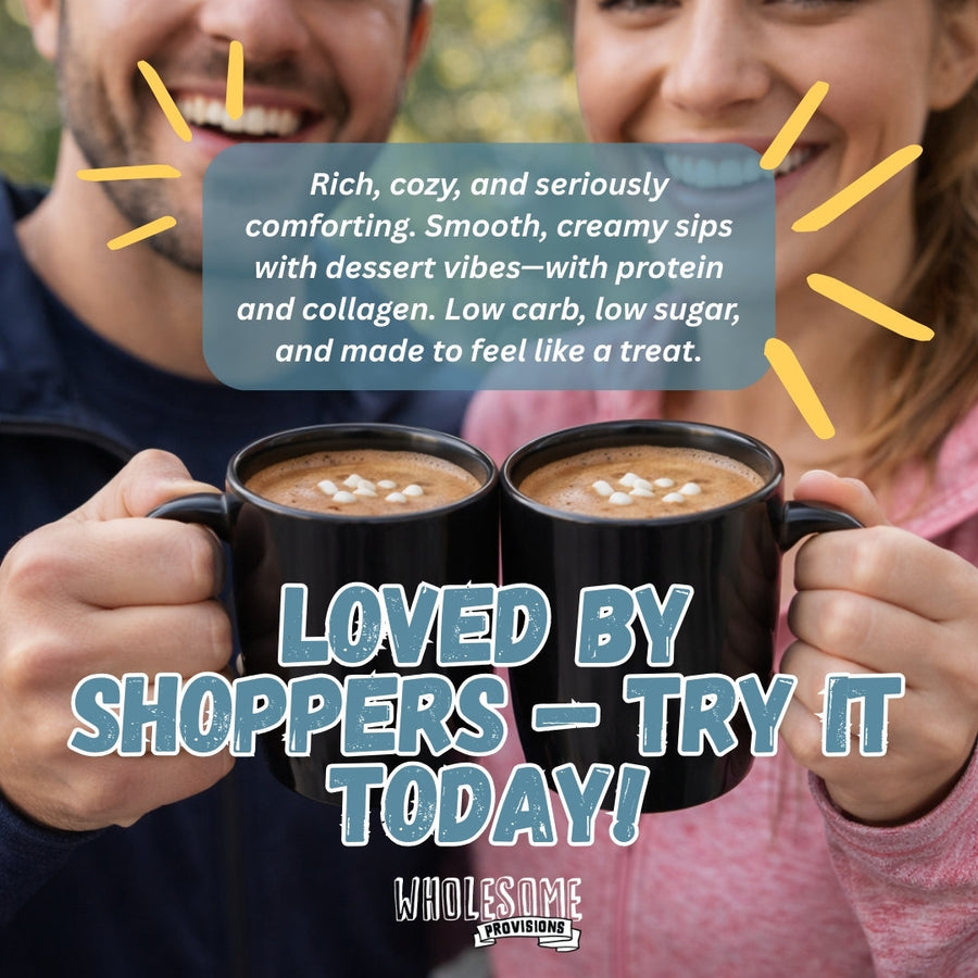 Marshmallow Protein Hot Chocolate: people holding mugs with testimonial text.