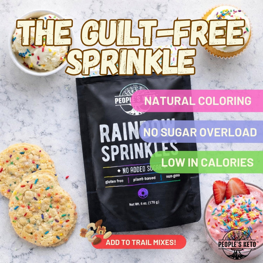 Rainbow Keto Sprinkles: sprinkles with decorated dessert ideas.