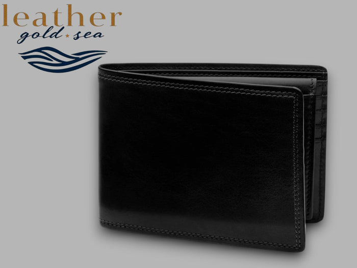 Handmade Black Leather Bifold Wallets for Men