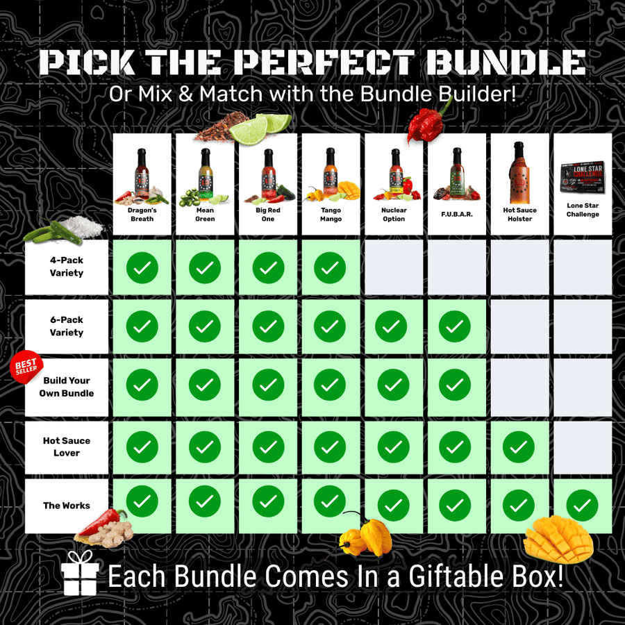 13 Stars bundle comparison chart showing sauce and accessory combinations