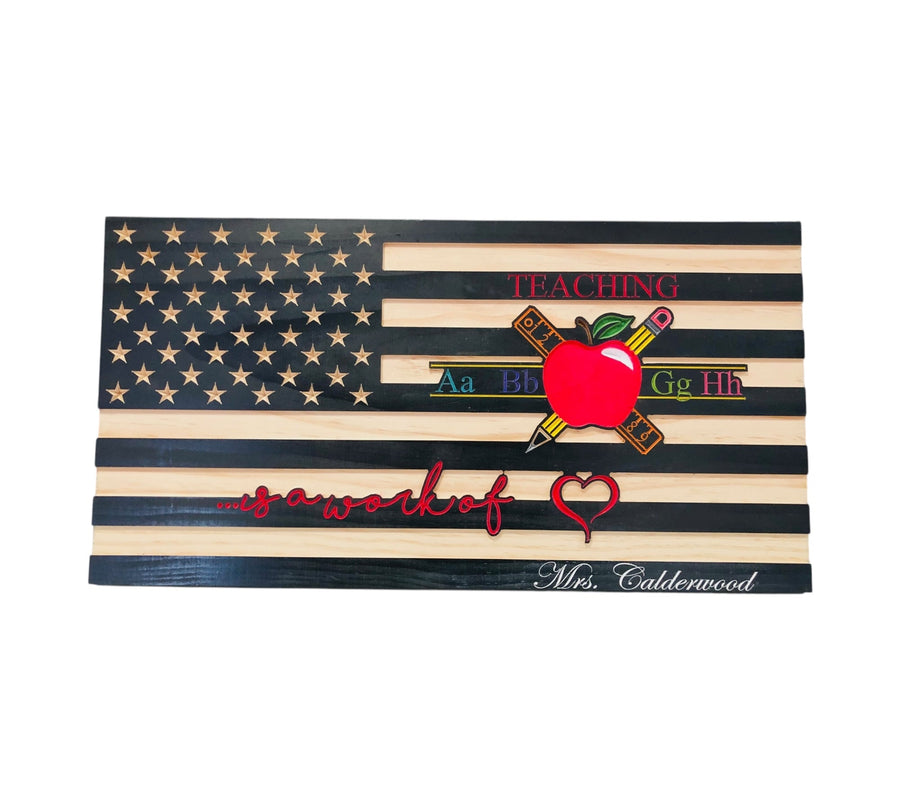Personalized Teacher Appreciation Wooden Flag — product photo 1