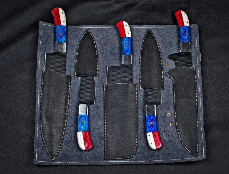 Hand Forged D2 Steel Chef Knife Set Black Powder Coated - 5-Piece Kitchen & BBQ Knives, Gifts for Him and Her, Perfect Set Of Chef Knives
