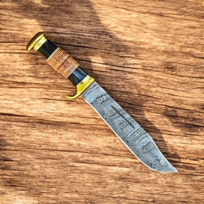 Handmade Damascus Bowie Knife – 14" with Buffalo Horn Handle