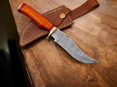 Handmade Damascus Hunting Knife – 11" with Wood Handle