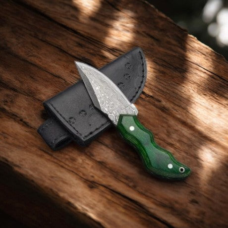 Handmade Damascus Skinning Knife with Epoxy Resin Handle