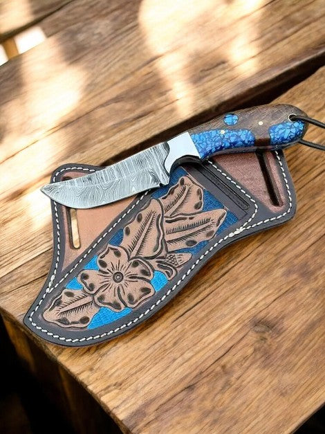 Handmade Cowboy Knife – Damascus Steel & Resin Handle