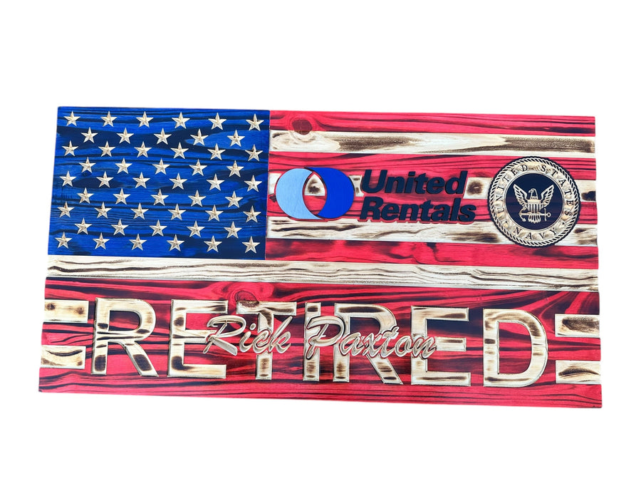 Personalized firefighter retirement wooden American flag gift