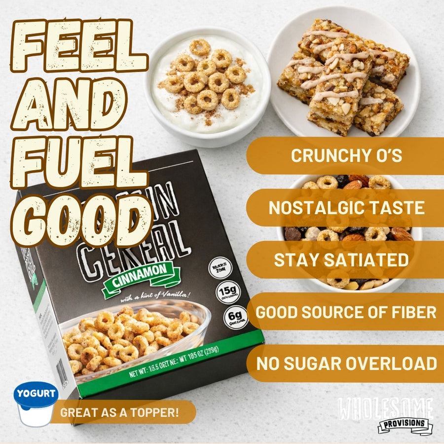 Cinnamon Protein Cereal: cereal bowls and yogurt topping idea.