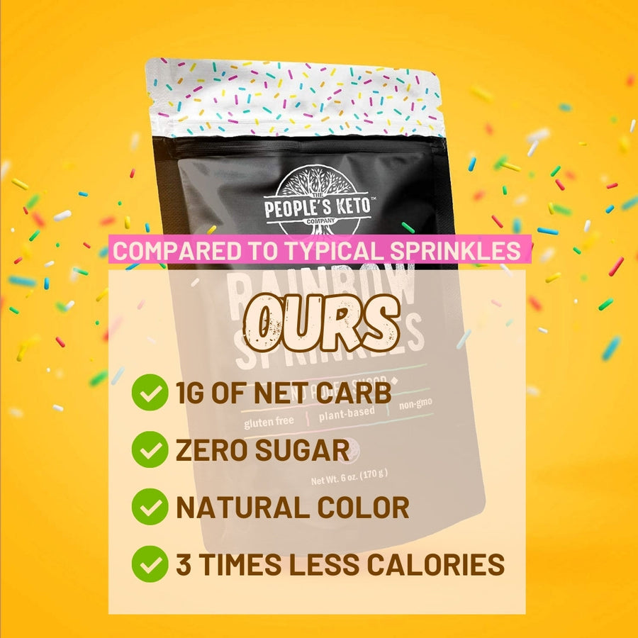 Rainbow Keto Sprinkles: pouch with comparison text.