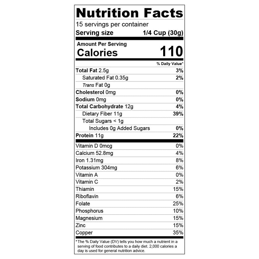 Miracle Flour Sweet Lupin Flour: Nutrition Facts panel.
