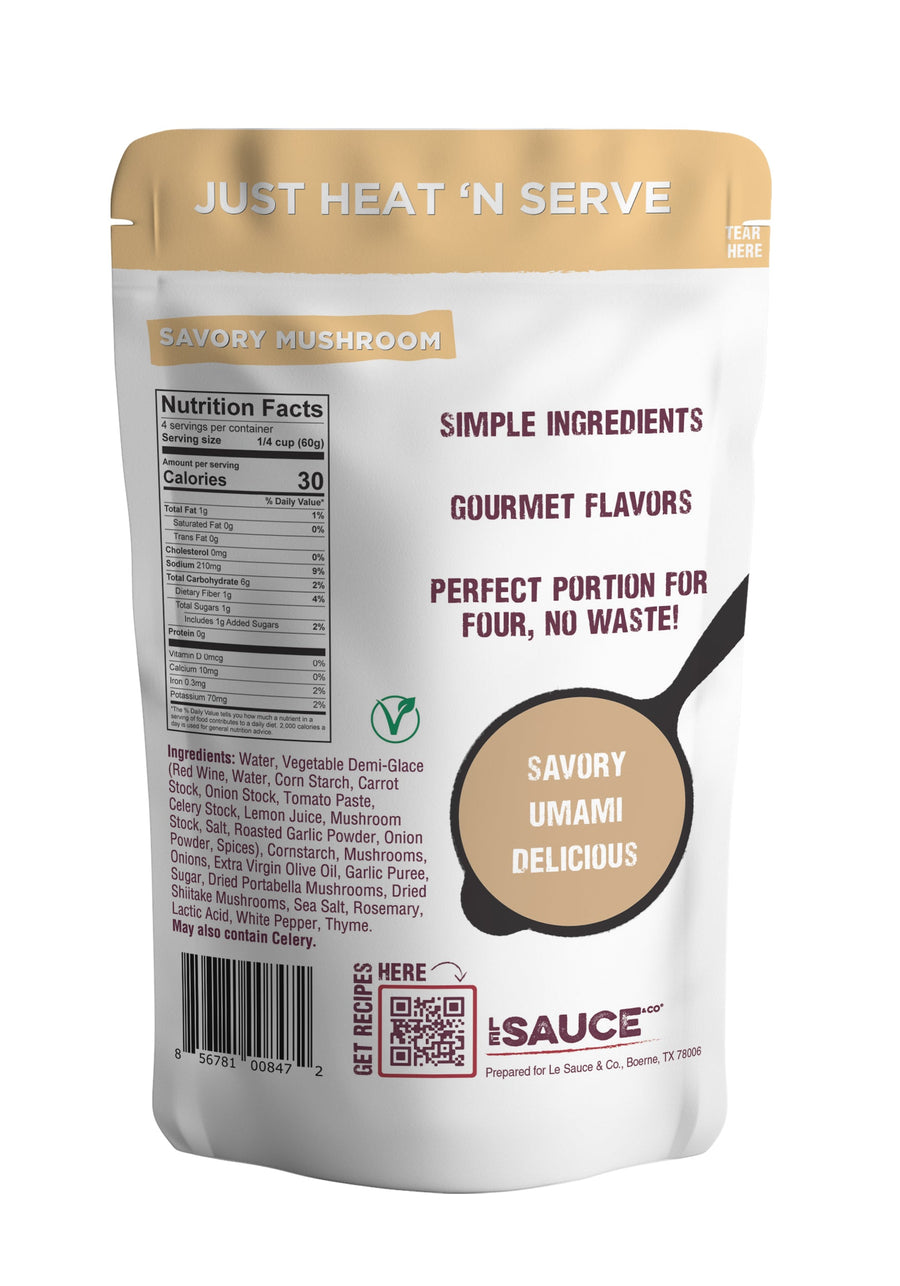 Savory Mushroom Gourmet Gravy — back of product packaging