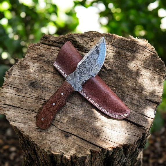 Custom Handmade Damascus Hunting Knife with Rosewood Handle