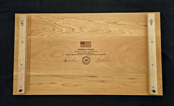 Rear of Pledge of Allegiance wooden flag with attached hanging hardware