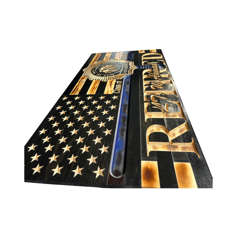 Personalized Thin Blue Line Wooden Police Flag with Baton & Badge — product photo 9