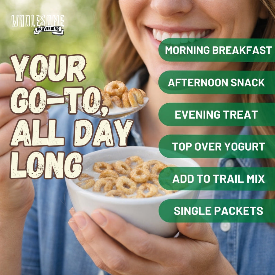 Cinnamon Protein Cereal: person holding a cereal bowl.
