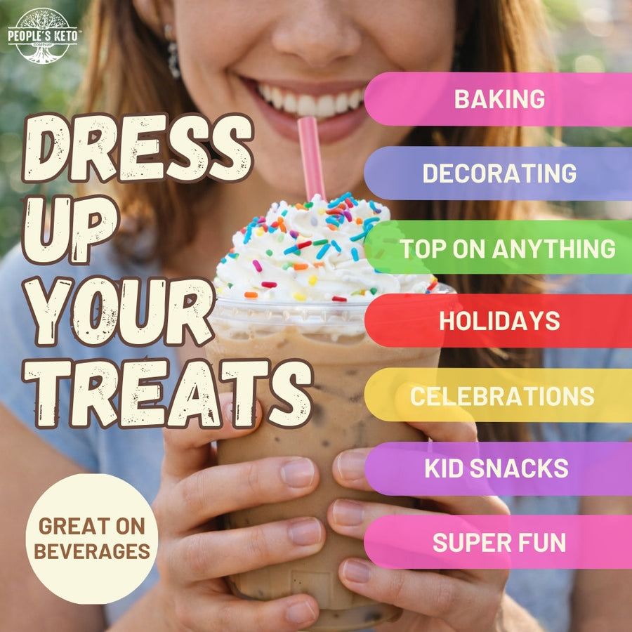 Rainbow Keto Sprinkles: person holding a topped drink.