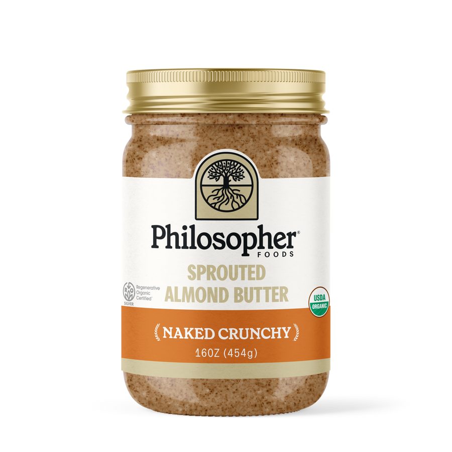 Product packaging for Naked Crunchy Sprouted Almond Butter – Almond & Salt
