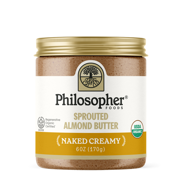 Product packaging for Naked Creamy Sprouted Almond Butter – Almond & Salt